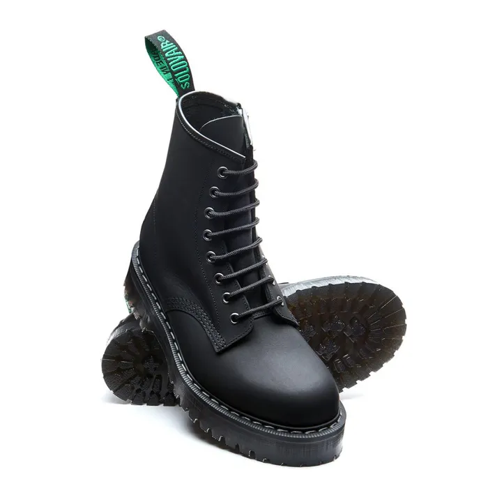 Women Solovair Derby Boots Black Greasy 8 Eye Zipped Platform Derby Boot