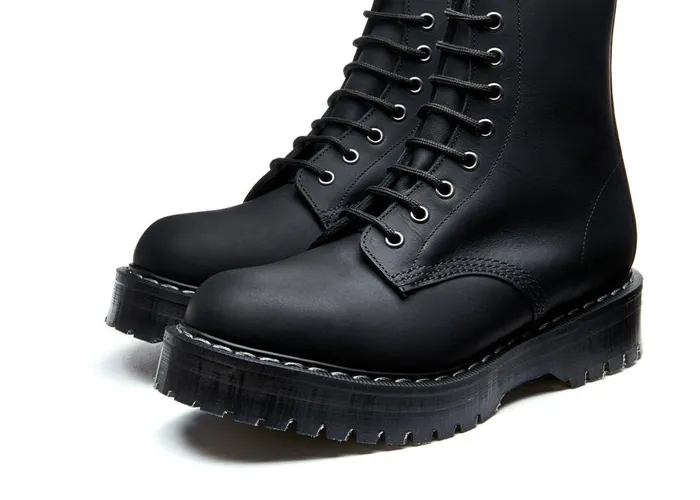 Women Solovair Derby Boots Black Greasy 8 Eye Zipped Platform Derby Boot