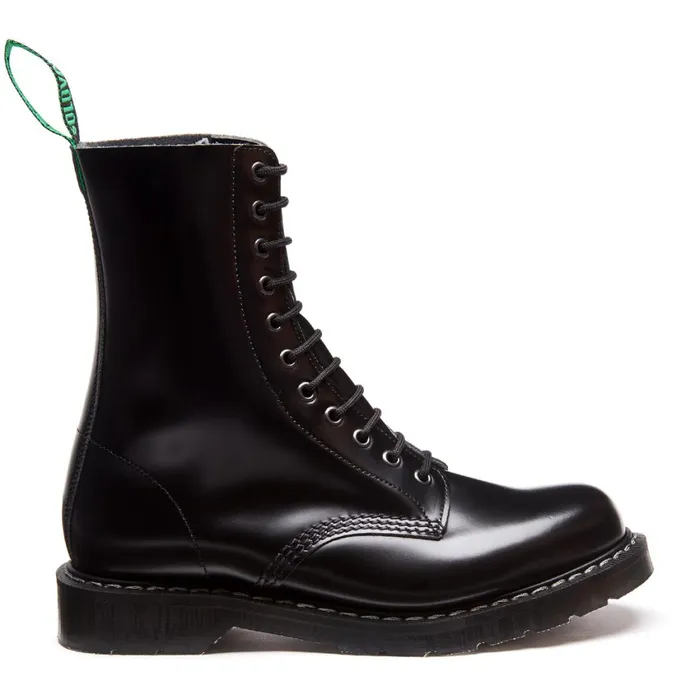 Women Solovair Derby Boots Black HiShine 11 Eye Derby Boot