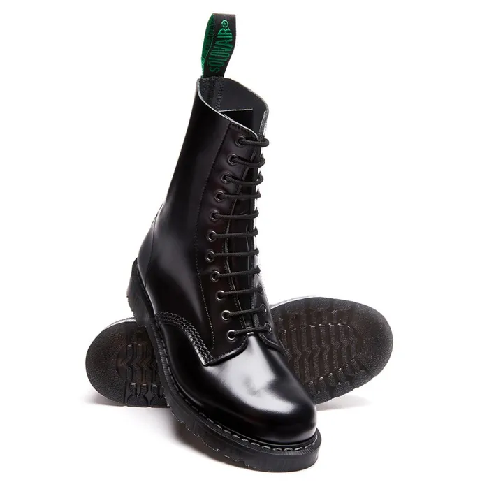 Women Solovair Derby Boots Black HiShine 11 Eye Derby Boot