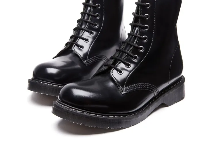 Women Solovair Derby Boots Black HiShine 11 Eye Derby Boot
