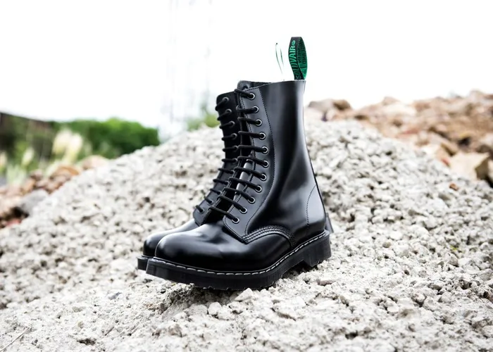 Women Solovair Derby Boots Black HiShine 11 Eye Derby Boot