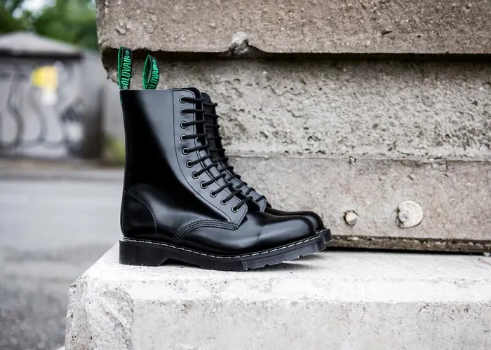 Women Solovair Derby Boots Black HiShine 11 Eye Derby Boot