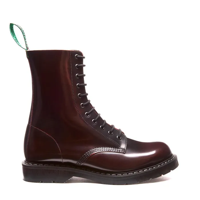 Women Solovair Derby Boots Burgundy RubOff 11 Eye Derby Boot