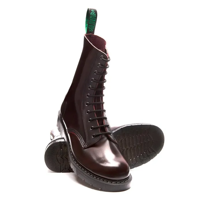Women Solovair Derby Boots Burgundy RubOff 11 Eye Derby Boot
