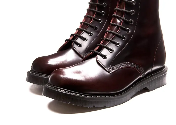 Women Solovair Derby Boots Burgundy RubOff 11 Eye Derby Boot