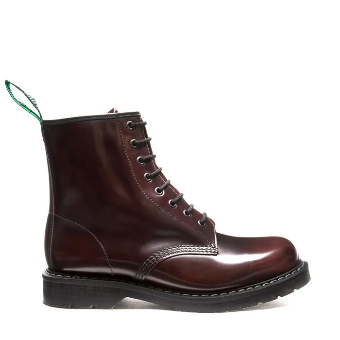 Women Solovair Derby Boots Burgundy RubOff 8 Eye Derby Boot