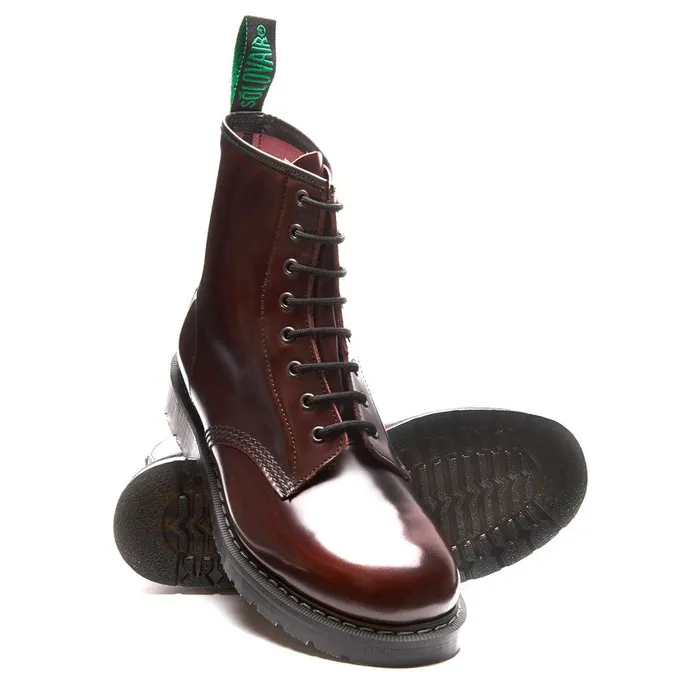 Women Solovair Derby Boots Burgundy RubOff 8 Eye Derby Boot