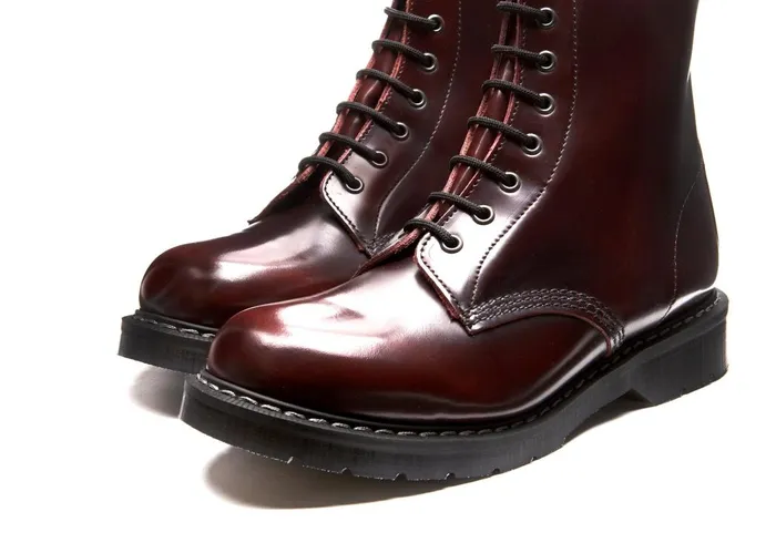 Women Solovair Derby Boots Burgundy RubOff 8 Eye Derby Boot