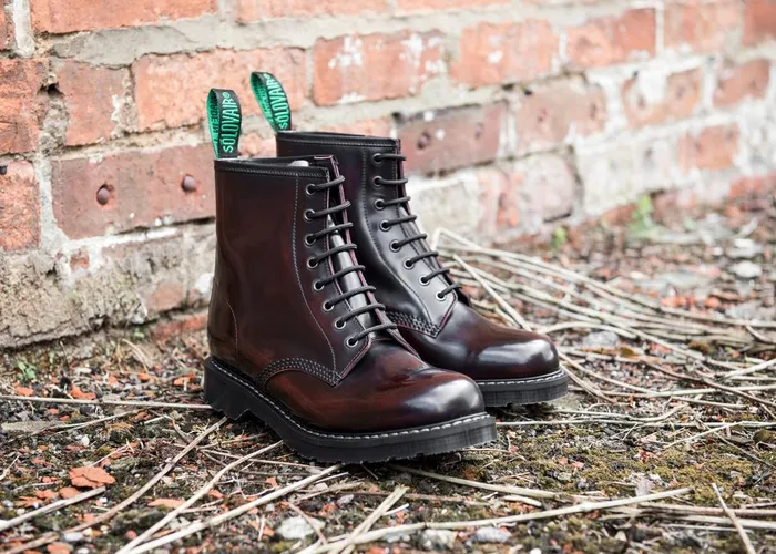 Women Solovair Derby Boots Burgundy RubOff 8 Eye Derby Boot