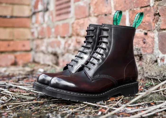 Women Solovair Derby Boots Burgundy RubOff 8 Eye Derby Boot