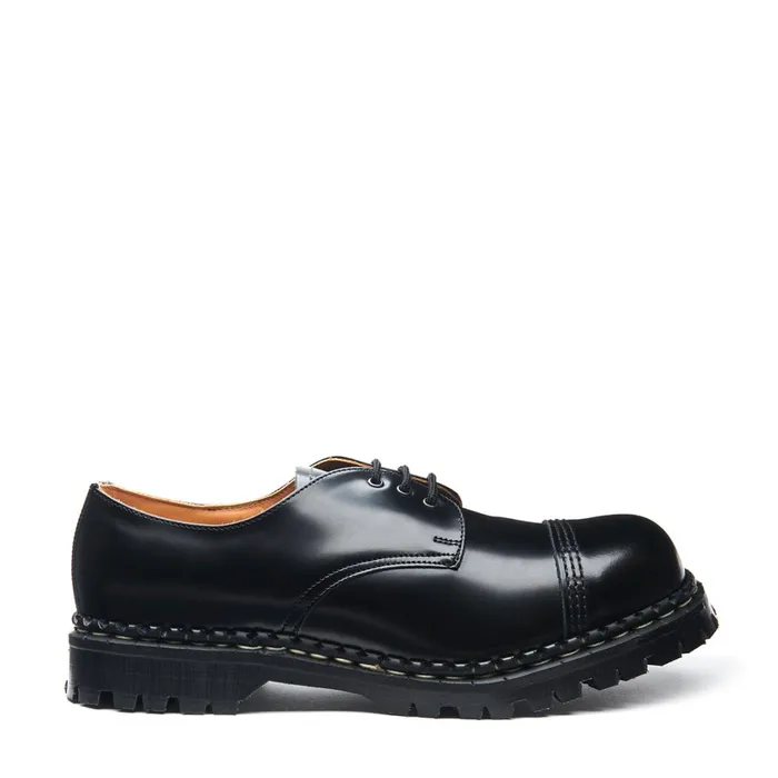 Women Solovair Gibson Shoes Black HiShine Steel Toe Capped Gibson Shoe