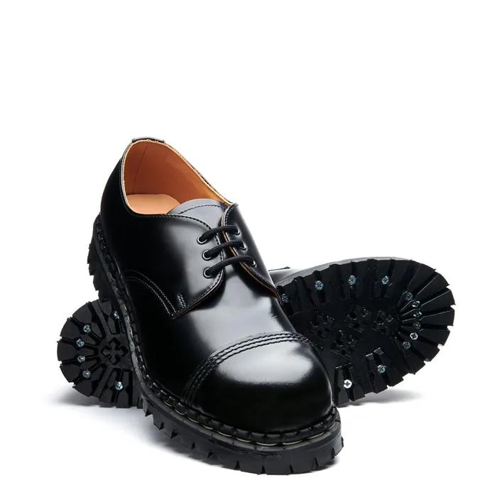 Women Solovair Gibson Shoes Black HiShine Steel Toe Capped Gibson Shoe