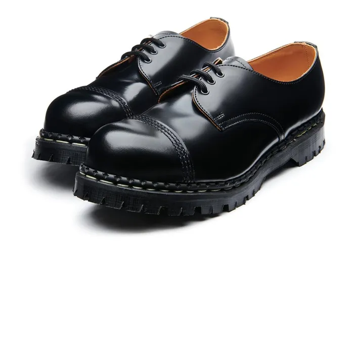 Women Solovair Gibson Shoes Black HiShine Steel Toe Capped Gibson Shoe