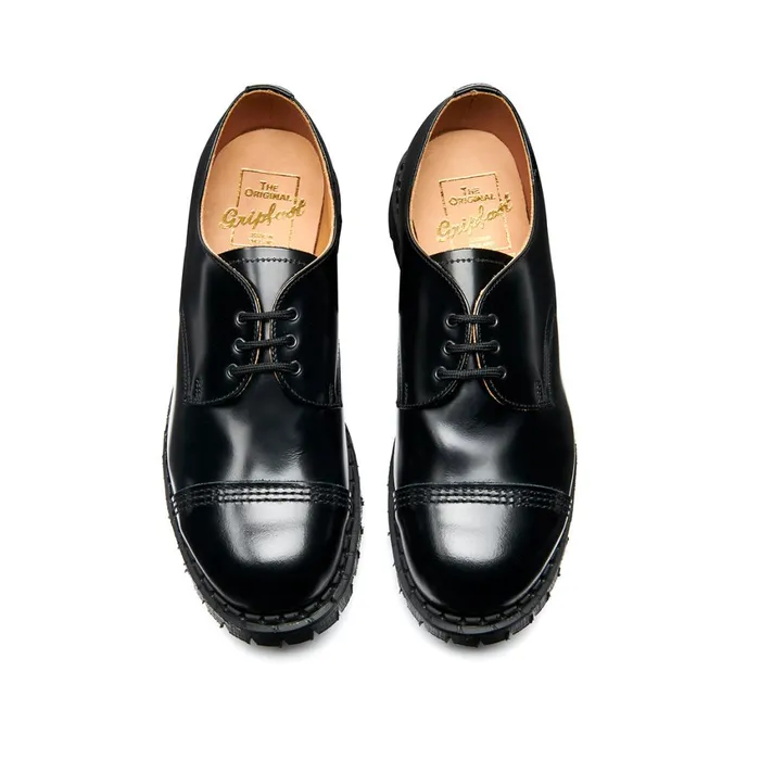 Women Solovair Gibson Shoes Black HiShine Steel Toe Capped Gibson Shoe