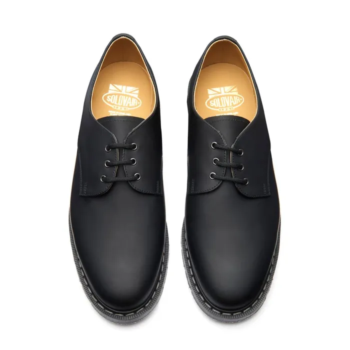 Women Solovair Gibson Shoes Black Matte 3 Eye Gibson Shoe