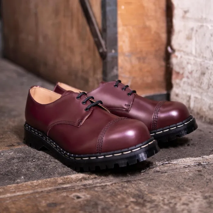 Women Solovair Gibson Shoes Oxblood HiShine Steel Toe Capped Gibson Shoe