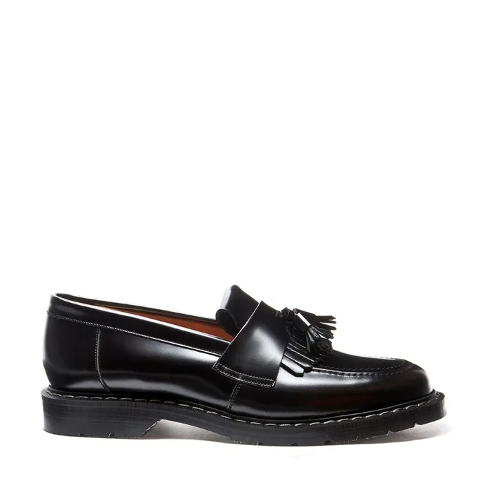 Women Solovair Loafers Black HiShine Tassel Loafer