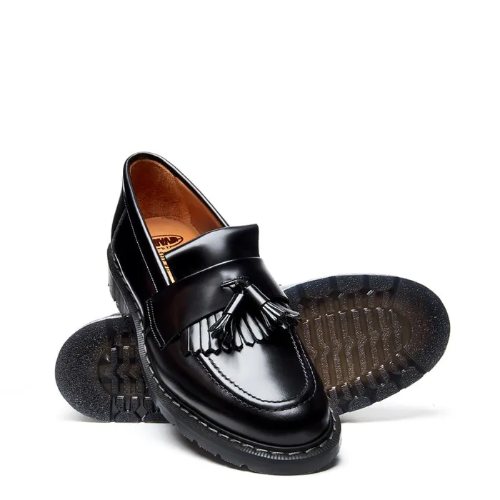 Women Solovair Loafers Black HiShine Tassel Loafer