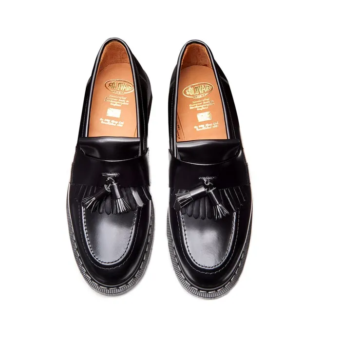 Women Solovair Loafers Black HiShine Tassel Loafer