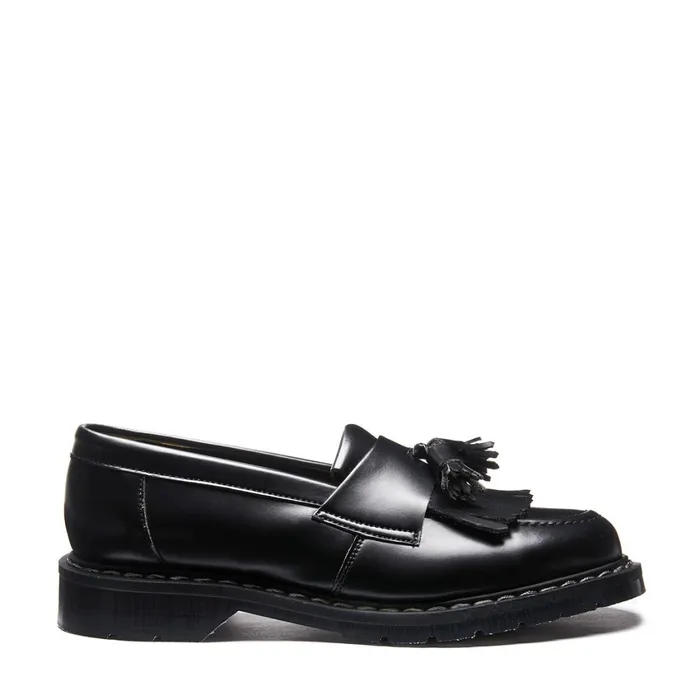 Women Solovair Loafers Black Vegan HiShine Tassel Loafer