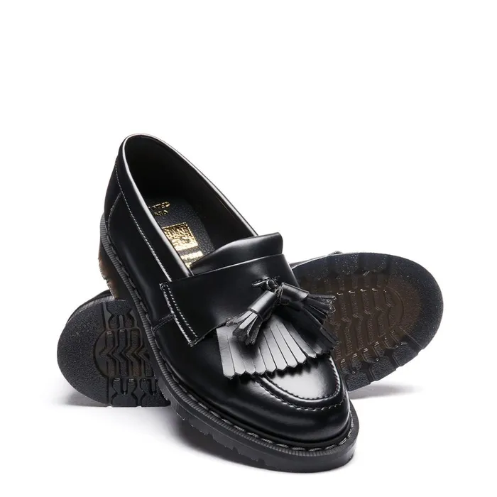 Women Solovair Loafers Black Vegan HiShine Tassel Loafer