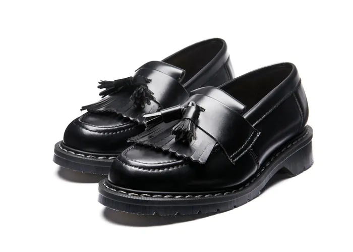 Women Solovair Loafers Black Vegan HiShine Tassel Loafer