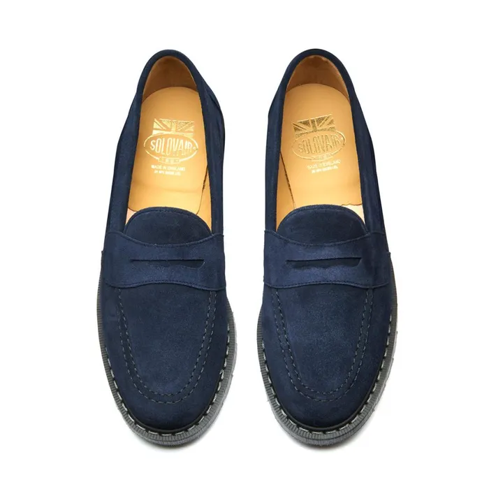 Women Solovair Loafers Navy Suede Penny Loafer