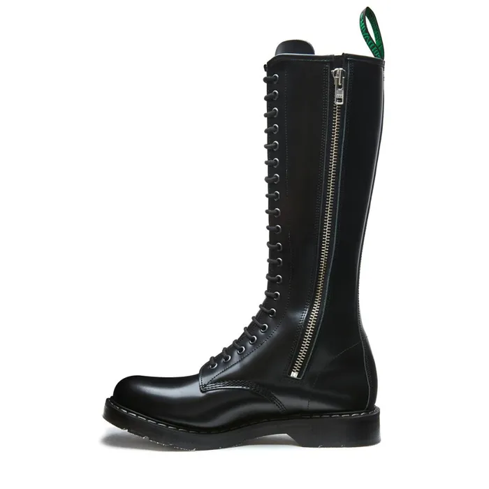 Women Solovair Zip Boots Black HiShine 20 Eye Zip Derby Boot