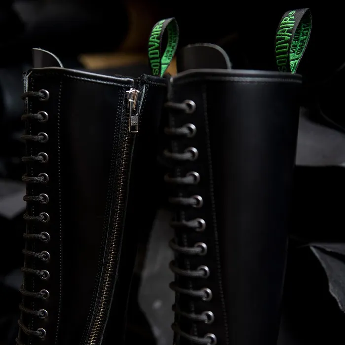 Women Solovair Zip Boots Black HiShine 20 Eye Zip Derby Boot