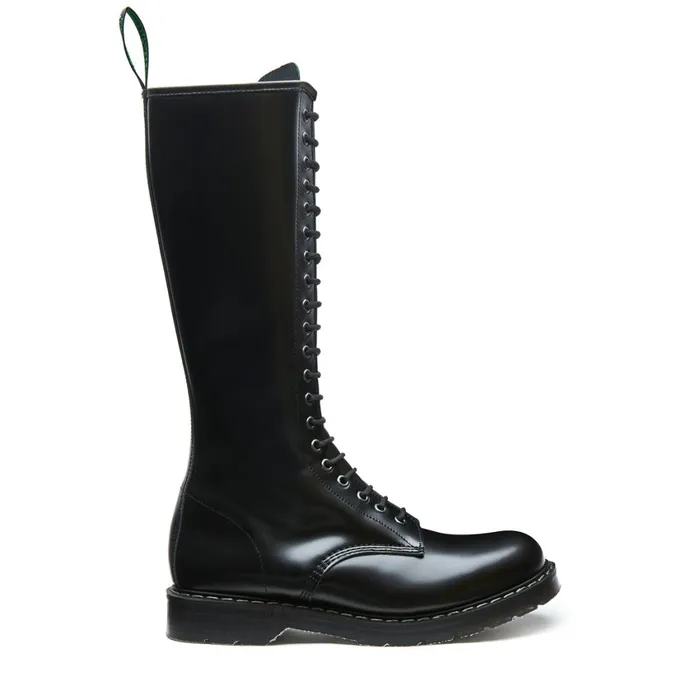 Women Solovair Zip Boots Black HiShine 20 Eye Zip Derby Boot