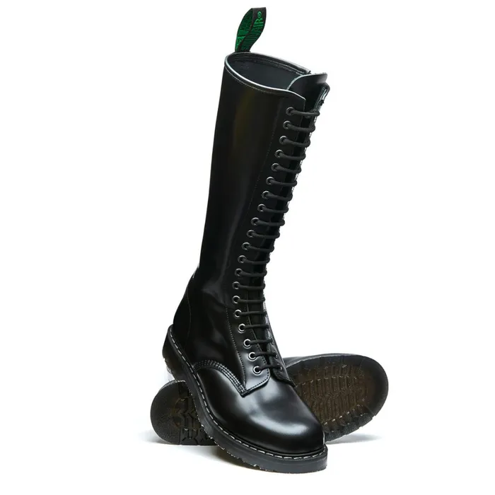 Women Solovair Zip Boots Black HiShine 20 Eye Zip Derby Boot