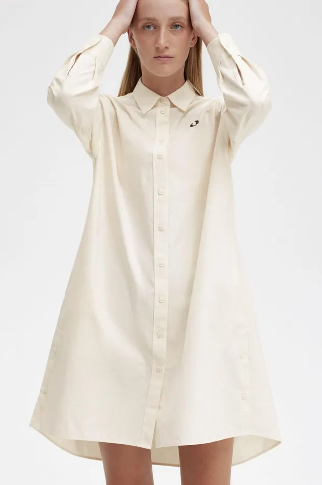 Women Split Detail Shirt Dress Ecru Fred Perry Dresses