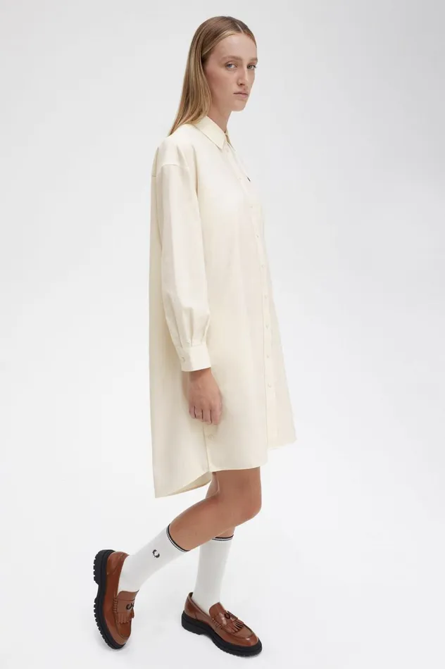 Women Split Detail Shirt Dress Ecru Fred Perry Dresses