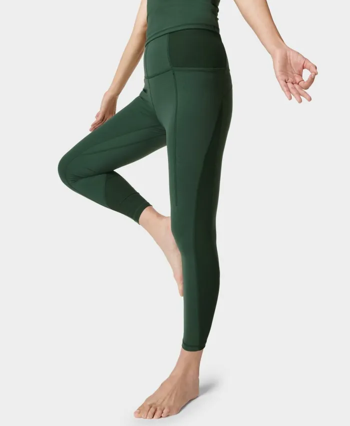 Women Super Soft Ribbed 7U002f8 Yoga Leggings Trek Green Sweaty Betty Pocketed