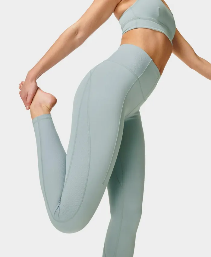 Women Super Soft Ribbed Yoga Leggings Vapour Blue Sweaty Betty Yoga Pants