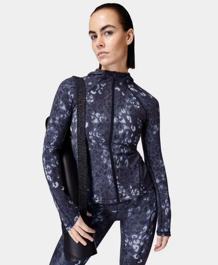 Women Super Soft Zip Up Blue Leopard Shadow Print Sweaty Betty Jumpers Hoodies Women Super Soft Zip Up Blue Leopard Shadow Print Sweaty Betty Jumpers Hoodies