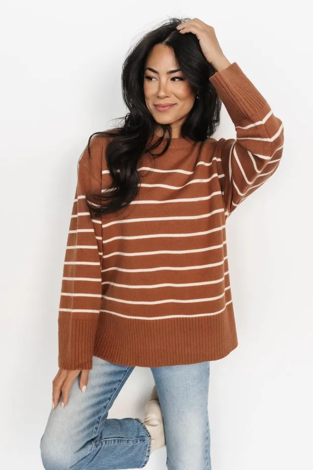 Women Sweaters Baltic Born Emerson Stripe Knit Sweater Dark Camel Ivory