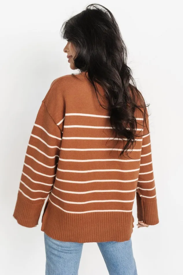 Women Sweaters Baltic Born Emerson Stripe Knit Sweater Dark Camel Ivory Women Sweaters Baltic Born Emerson Stripe Knit Sweater Dark Camel Ivory