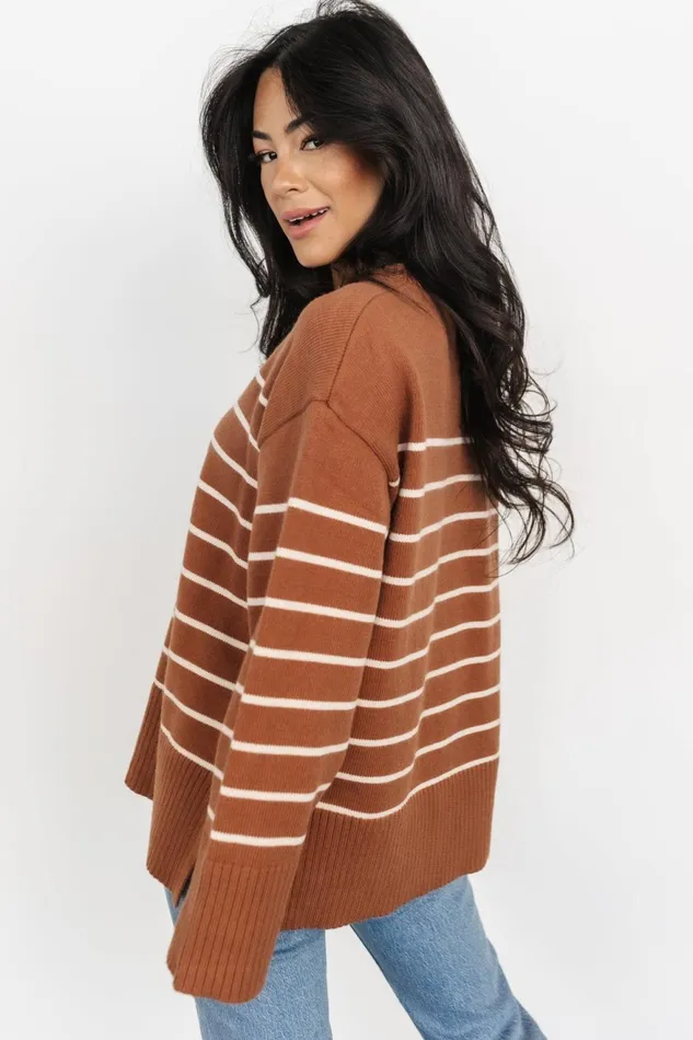 Women Sweaters Baltic Born Emerson Stripe Knit Sweater Dark Camel Ivory Women Sweaters Baltic Born Emerson Stripe Knit Sweater Dark Camel Ivory