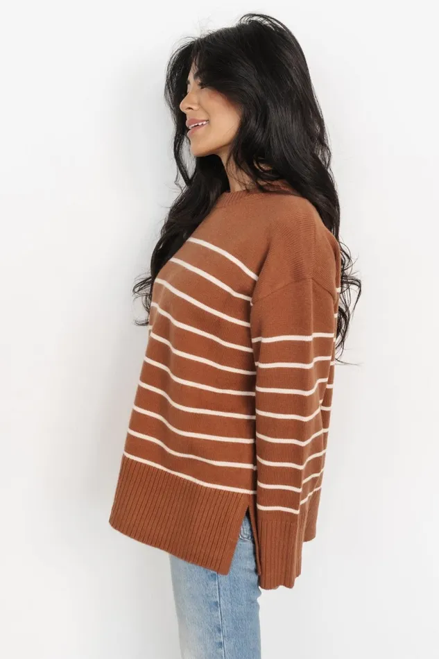 Women Sweaters Baltic Born Emerson Stripe Knit Sweater Dark Camel Ivory Women Sweaters Baltic Born Emerson Stripe Knit Sweater Dark Camel Ivory