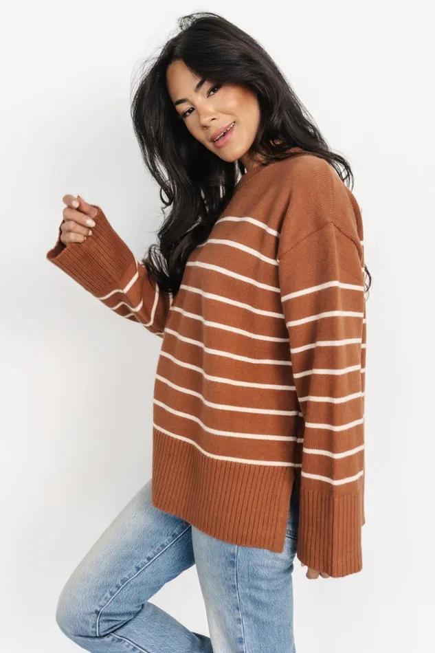 Women Sweaters Baltic Born Emerson Stripe Knit Sweater Dark Camel Ivory Women Sweaters Baltic Born Emerson Stripe Knit Sweater Dark Camel Ivory