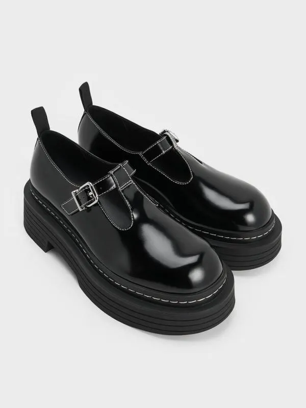 Women TBar Platform Mary Janes 8211 Black Box CHARLES and KEITH Flats