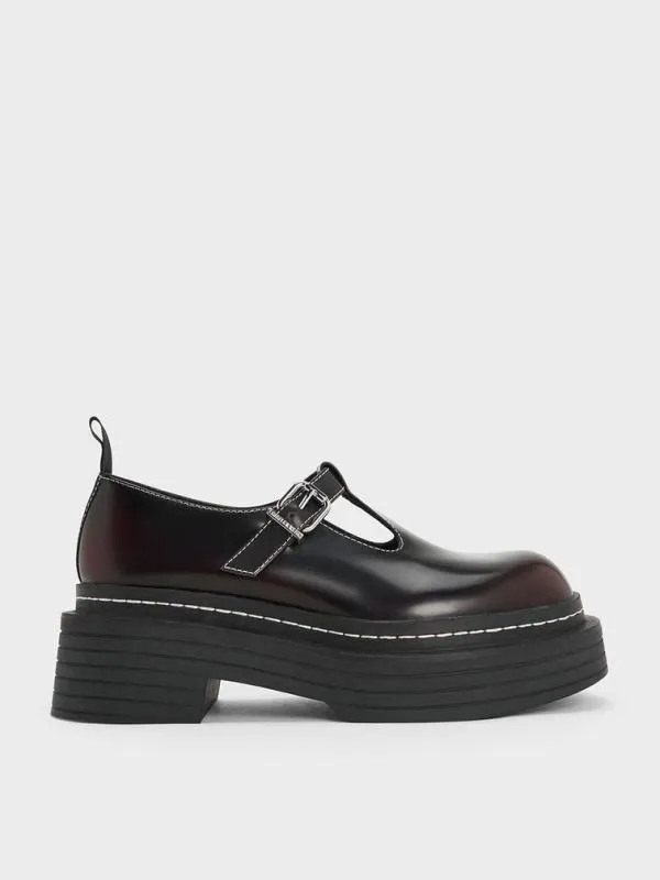 Women TBar Platform Mary Janes 8211 Burgundy CHARLES and KEITH Flats
