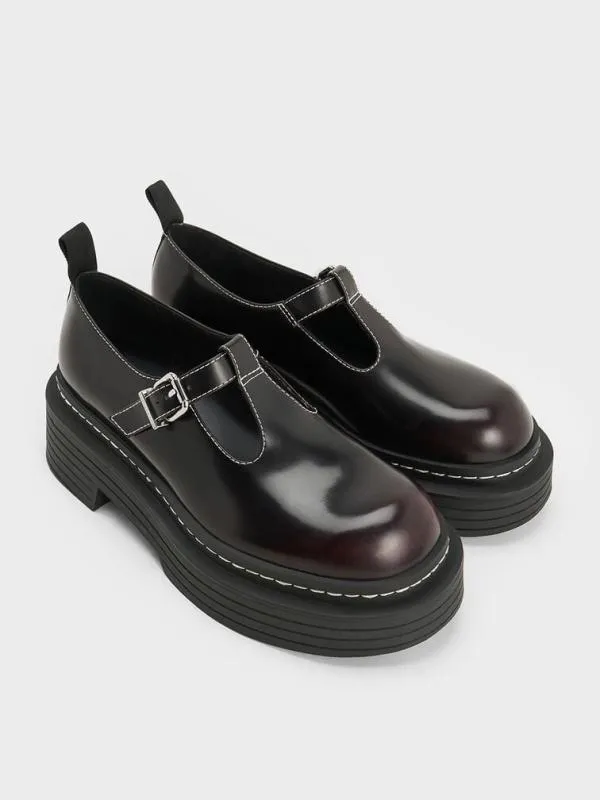 Women TBar Platform Mary Janes 8211 Burgundy CHARLES and KEITH Flats
