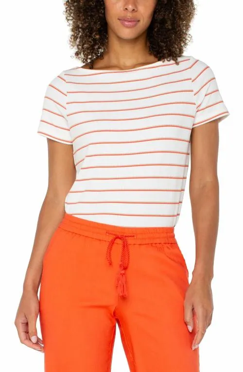 Women Tees Liverpool Los Angeles Short Sleeve Boatneck Knit Top Whipped Cream Clementine Stripe