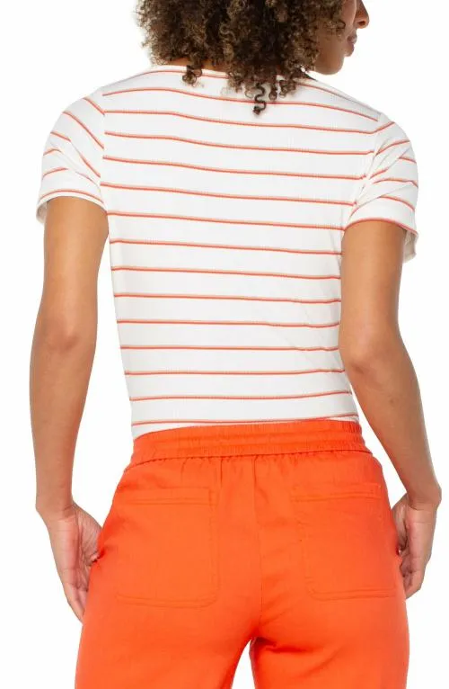 Women Tees Liverpool Los Angeles Short Sleeve Boatneck Knit Top Whipped Cream Clementine Stripe