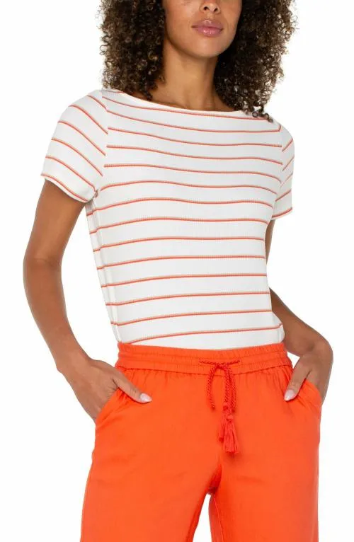 Women Tees Liverpool Los Angeles Short Sleeve Boatneck Knit Top Whipped Cream Clementine Stripe