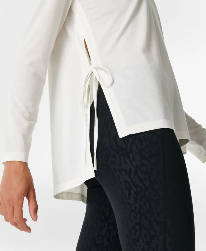 Women Tie Side Yoga Long Sleeve Top Lily White Sweaty Betty Long Sleeve Tops