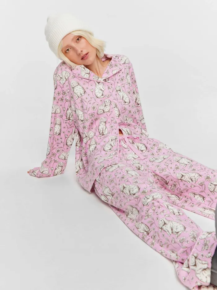 Women Toile Bunny Bamboo Flannelette Long Pj Set Multi Peter Alexander Sets and Onesies